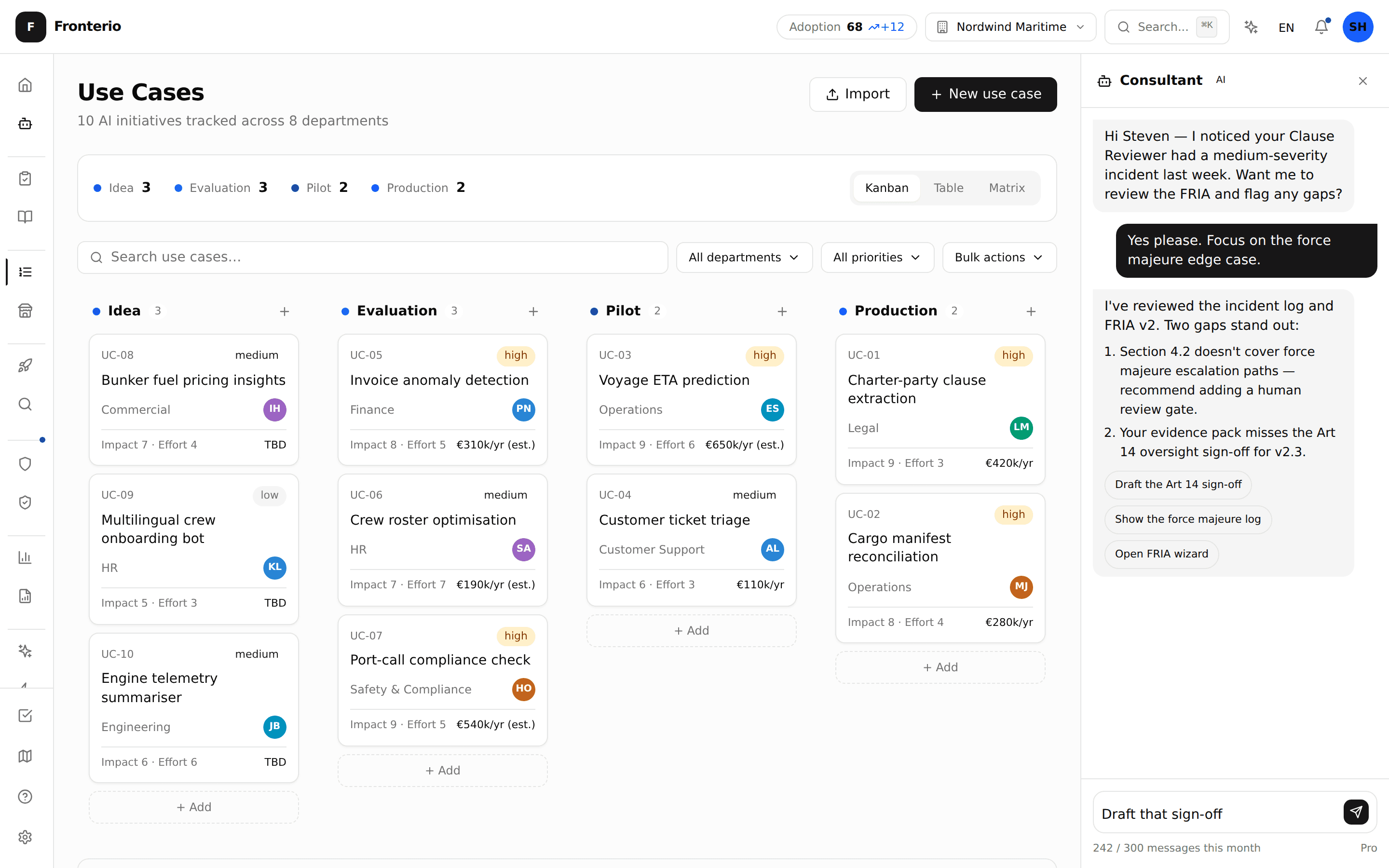 Use case registry with prioritisation scores and status