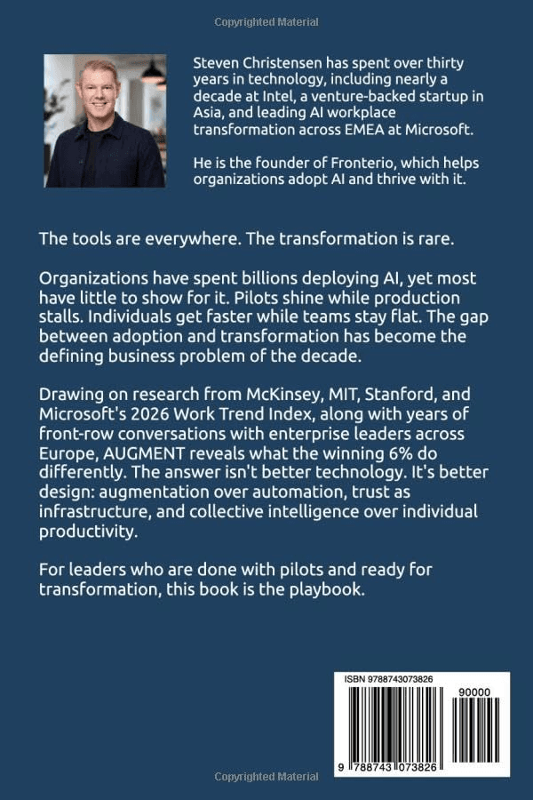 Back cover of AUGMENT, with the author biography and a summary of the book